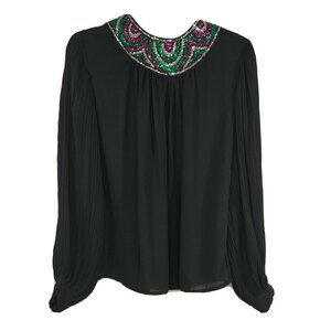 Vintage Jamboree Button Back Top Size 14 Black Embellished Neck Evening Party